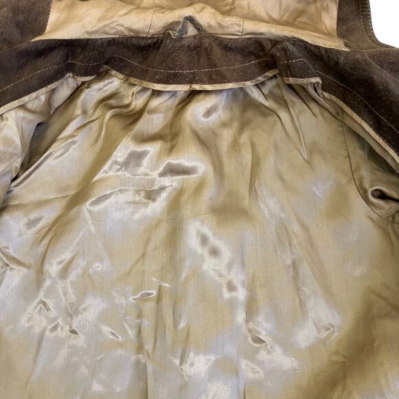 Vintage Retro 70s 80s Suede Jacket Hip Length Hooded Belted Brown Fitted XS - Picture 8 of 16